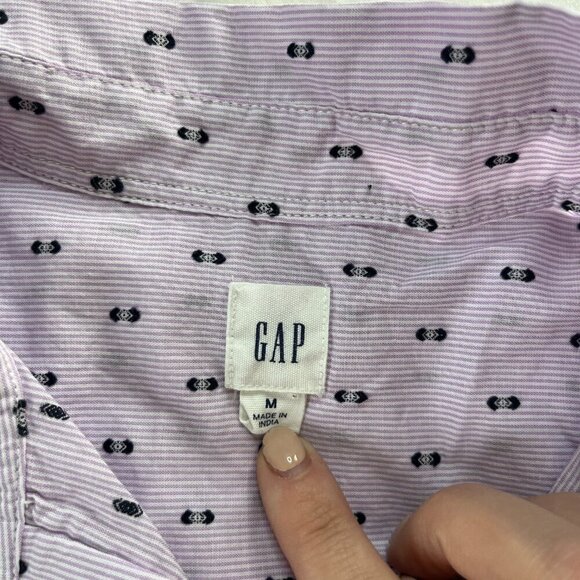 Gap Lavender Navy Blue Polka Dot Long Sleeve 1/4 Button Casual Shirt | Size M - Picture 4 of 5